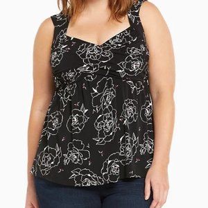Stencil Floral Print Crisscross Babydoll Top